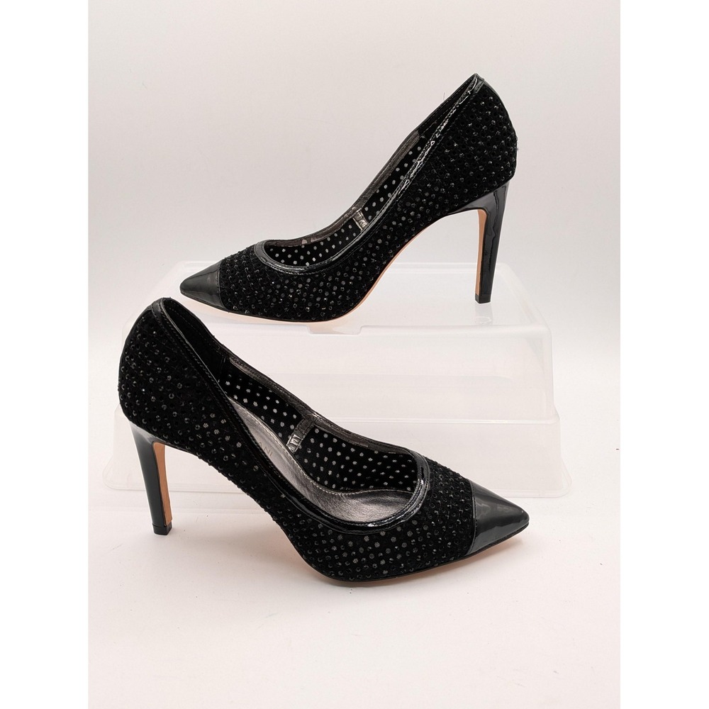 Antonio Melani Heels Women 8 Black Studded Patent Leather Pointed Toe Pump